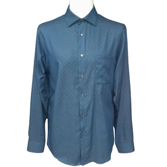 Calvin Klein SZ 15.5 (Med) Regular Fit Men's Blue Non Iron Button Up Shirt - Picture 1 of 11